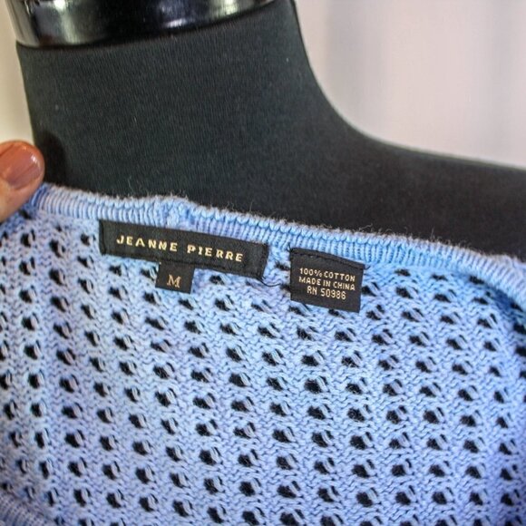 Jeanne Pierre Sweater Open Weave 100% Cotton Light Blue Size M - Picture 4 of 4
